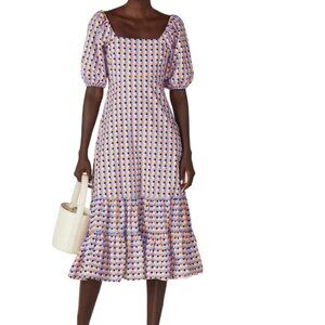 Tanya Taylor Geometric Ruffle Puff sleeves Cynthia Dress size 12